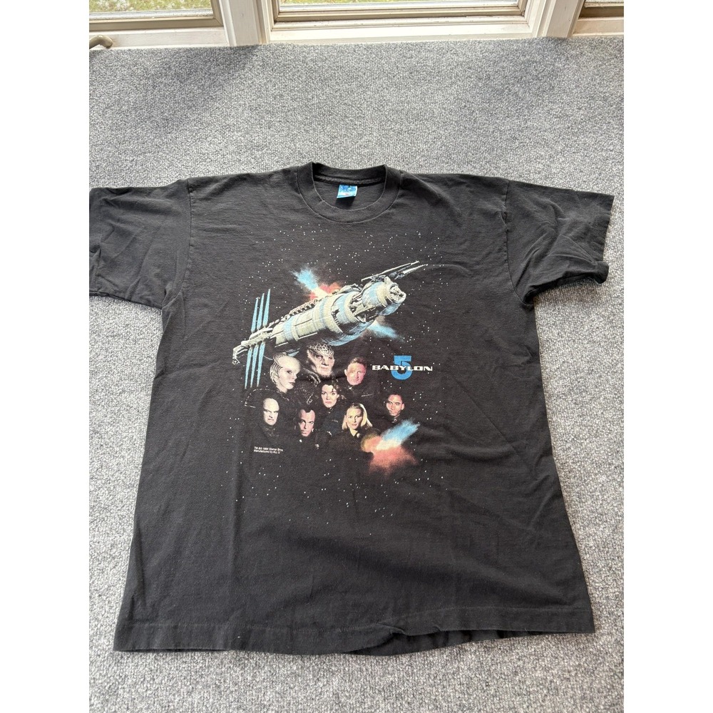 Vintage Babylon 5 Shirt Mens XL Black 1994 Warner Bros Made USA TV Show 90s